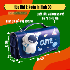 Hộp Bút 2 Ngăn in Hình 3D Nổi Dễ Thương