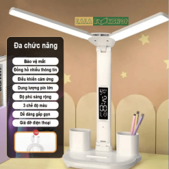 Đèn Học Chống Cận - Đèn Led Để Bàn Tích Điện Có Đồng Hồ