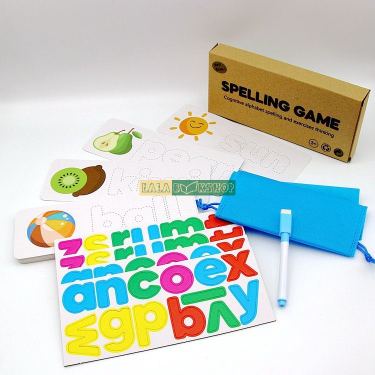 Bộ Sách Nam Châm Spelling Game - Trọn Bộ 54 Chữ Cái Nam Châm kèm Bút Dạ Và Túi