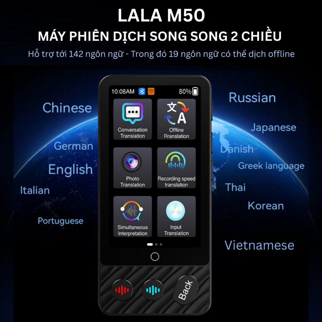 Máy phiên dịch LaLa M50 - Máy phiên dịch 142 ngôn ngữ 15 Dịch song song 2 chiều