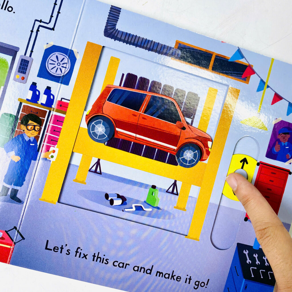 Sách Busy Garage – Bé học sửa xe cùng sách tương tác Campbell