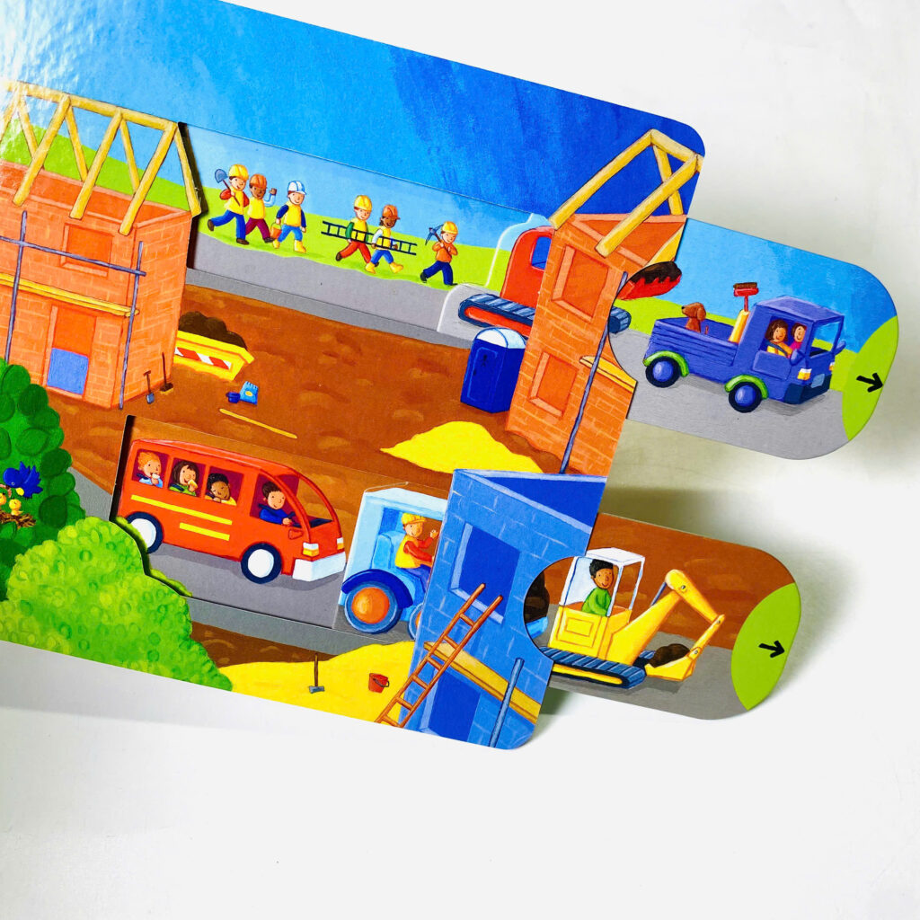 Sách Busy Builders – Bé khám phá công trường xây dựng qua sách kéo trượt