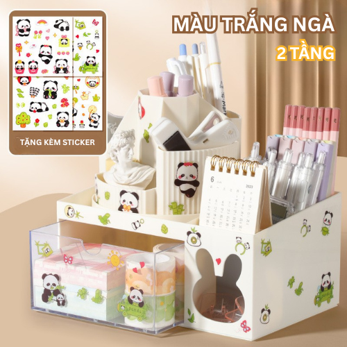KỆ ĐỰNG BÚT XOAY 2 TẦNG PANDA – GỌN GÀNG, TIỆN DỤNG VÀ SIÊU DỄ THƯƠNG! 7 Kệ đựng bút xoay 2 tầng Panda màu trắng ngà, ngăn kéo trong suốt.